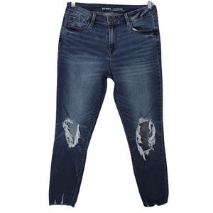 OLD NAVY Rockstar Mid-Rise Distressed Raw Hem Jeans Stretch Denim Knee Holes 8